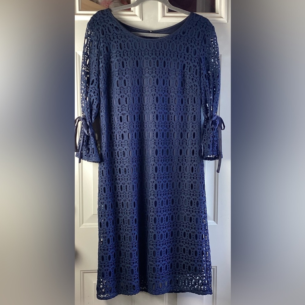Dressbarn Navy Long Sleeve Lace Dress Size 14 lace